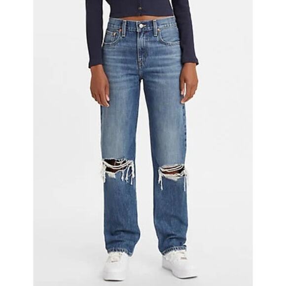 NWT Levi's Low Pro Jeans Distressed Mid-Rise Relaxed Fit Straight Leg Size 31 - Picture 1 of 9